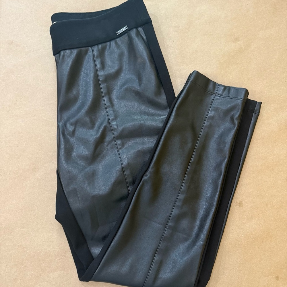LAURA Black Pull-On Leggings with Faux Leather Front